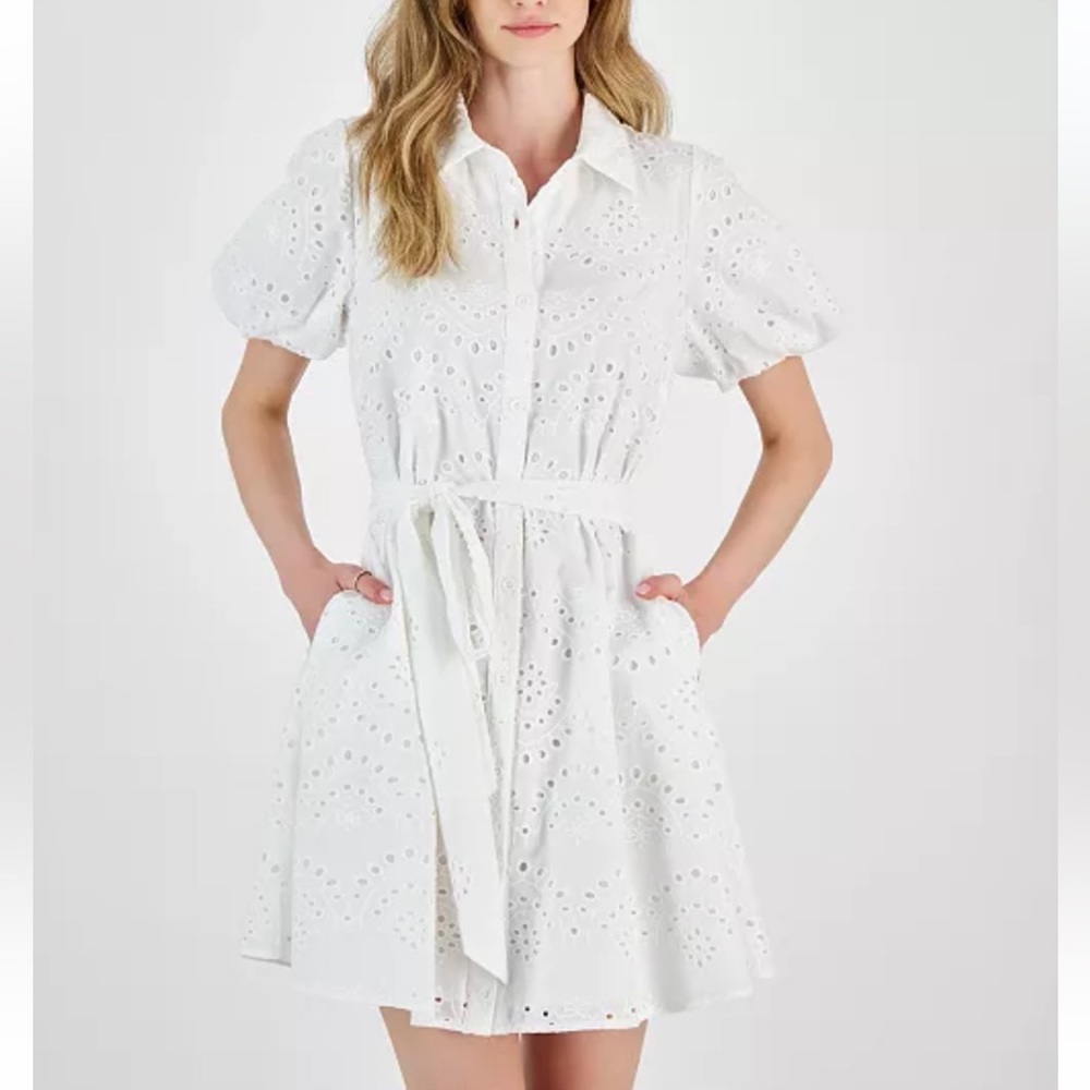 Sam Edelman Puff-Sleeve Belted Eyelet Dress